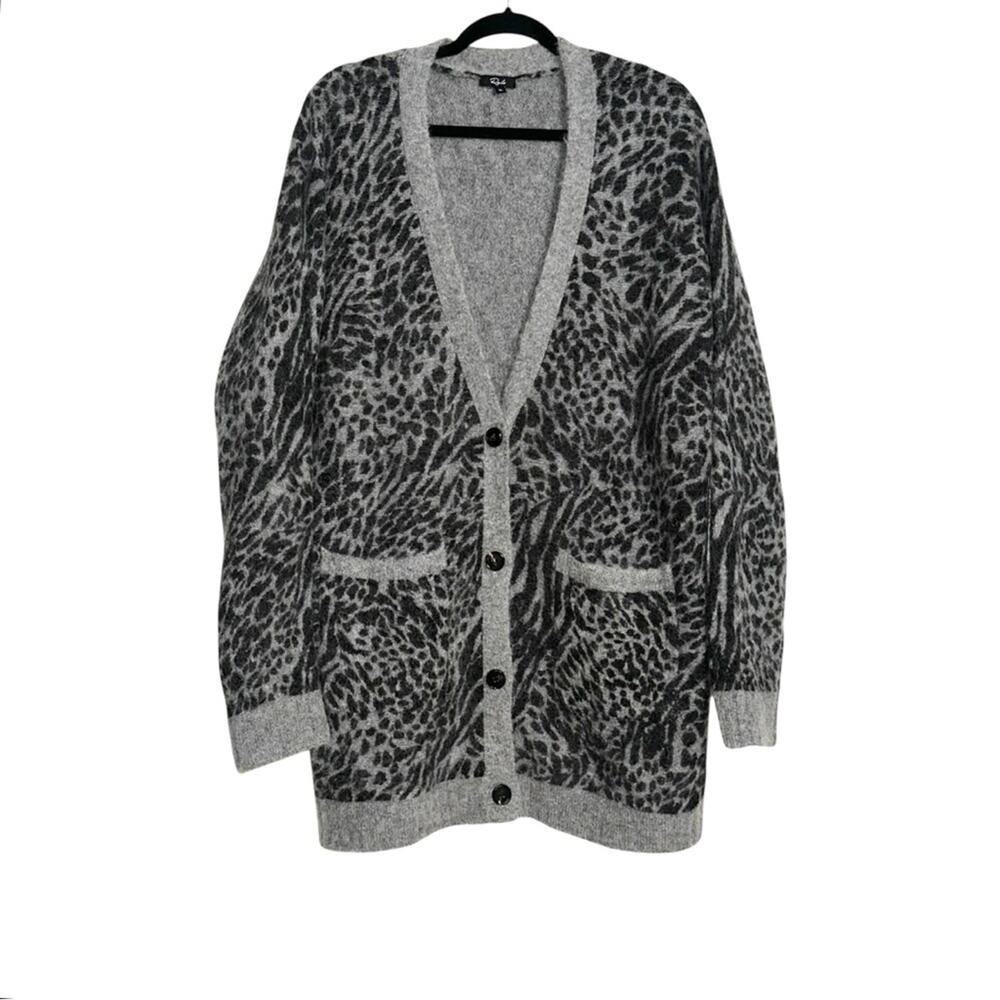 Rails Oslo Grey Mixed Animal Print Alpaca Wool Blend Button Cardigan Sweater XL